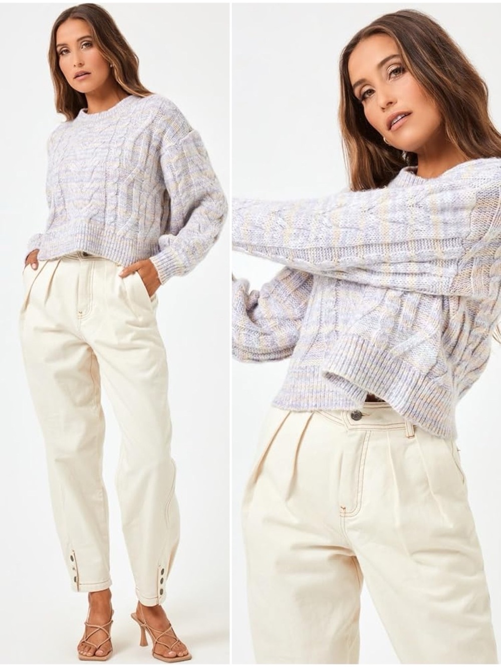L*Space Ojai Pullover Cable Chunky Sweater Knit Cropped Pastel Multicolor Size S